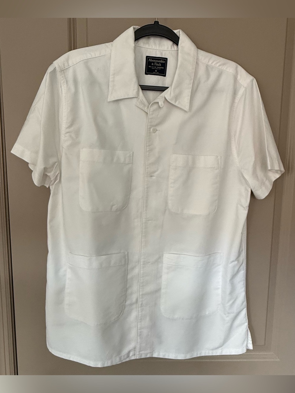 Abercrombie & Fitch White Short-Sleeve Button-Down Camp Shirt